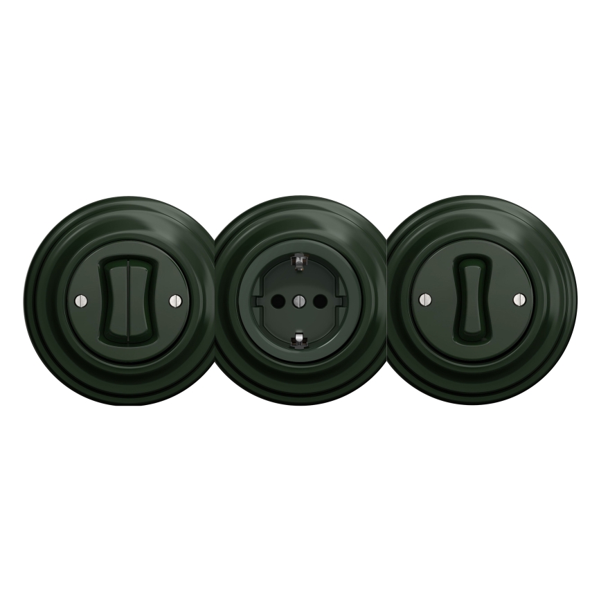 Kliklap - Retro domová zásuvka bez rámčeka SCHUKO 230V/16A zelená