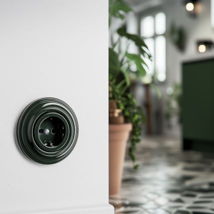 Kliklap - Retro domová zásuvka bez rámčeka SCHUKO 230V/16A zelená