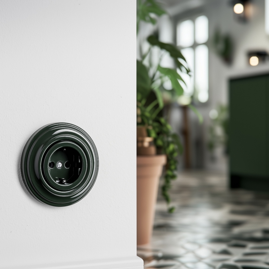 Kliklap - Retro domová zásuvka bez rámčeka SCHUKO 230V/16A zelená