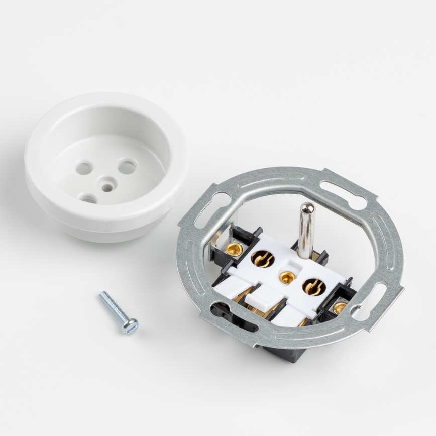 Kliklap - Retro domová zásuvka s rámčekom 230V snehobiela