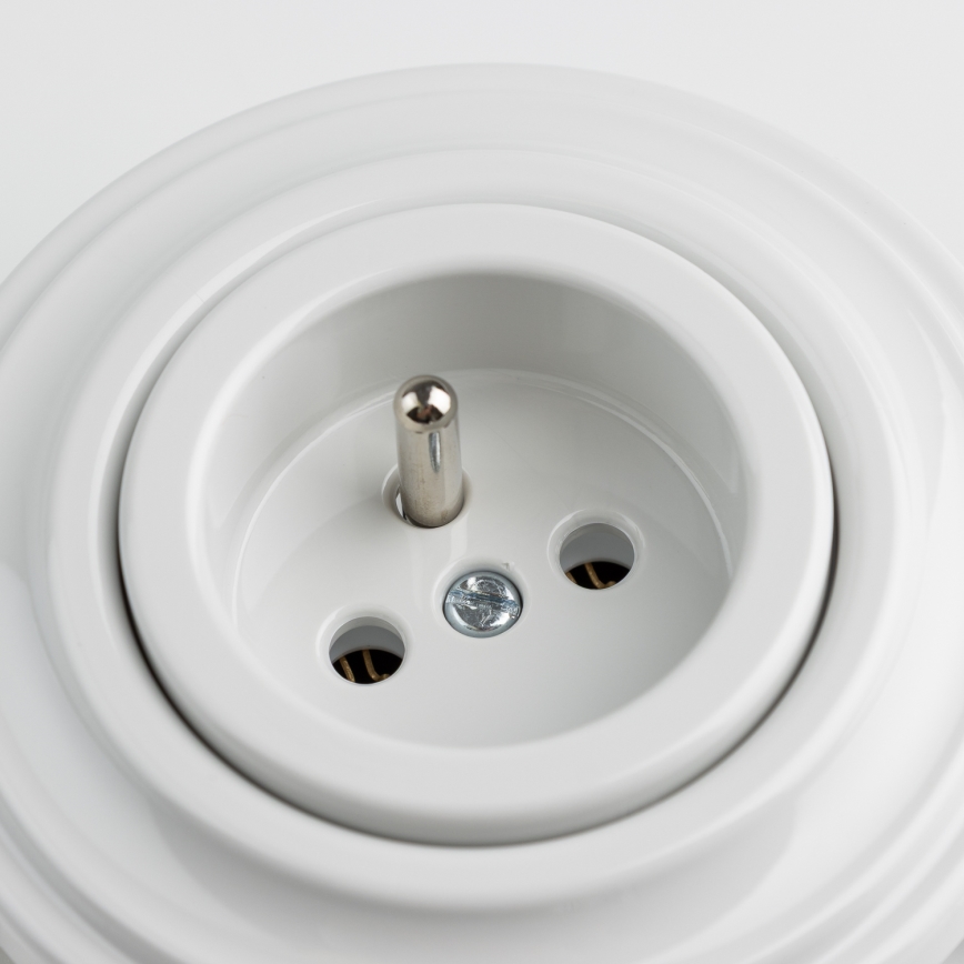 Kliklap - Retro domová zásuvka s rámčekom 230V snehobiela