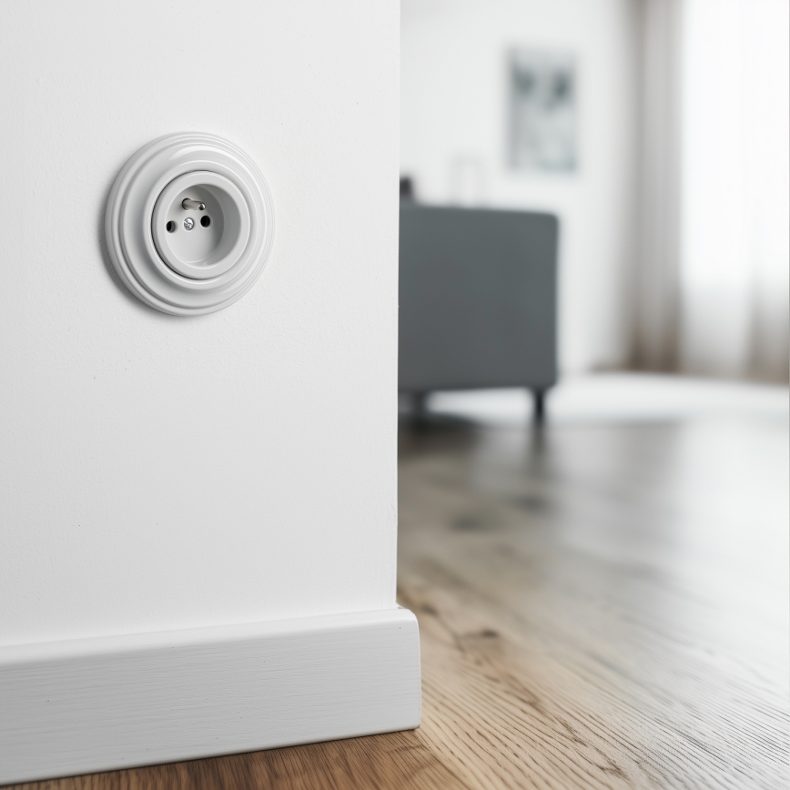 Kliklap - Retro domová zásuvka s rámčekom 230V snehobiela