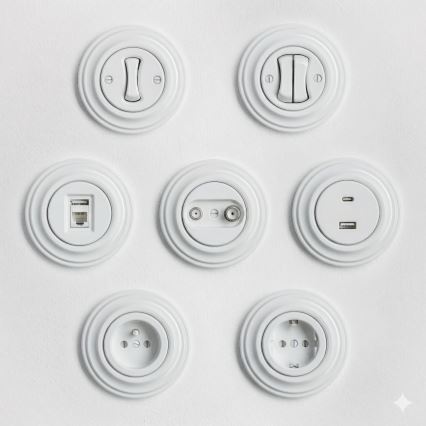 Kliklap - Retro domová zásuvka s rámčekom 230V snehobiela