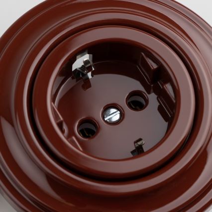 Kliklap - Retro domová zásuvka s rámčekom SCHUKO 230V/16A hnedá