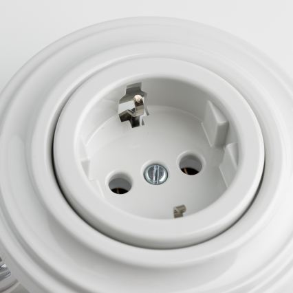 Kliklap - Retro domová zásuvka s rámčekom SCHUKO 230V/16A keramická biela