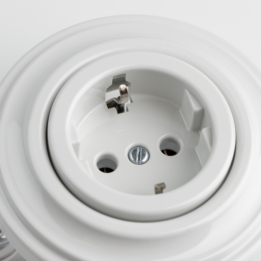 Kliklap - Retro domová zásuvka s rámčekom SCHUKO 230V/16A keramická biela