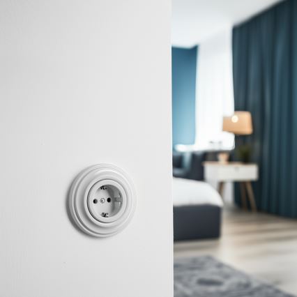 Kliklap - Retro domová zásuvka s rámčekom SCHUKO 230V/16A keramická biela