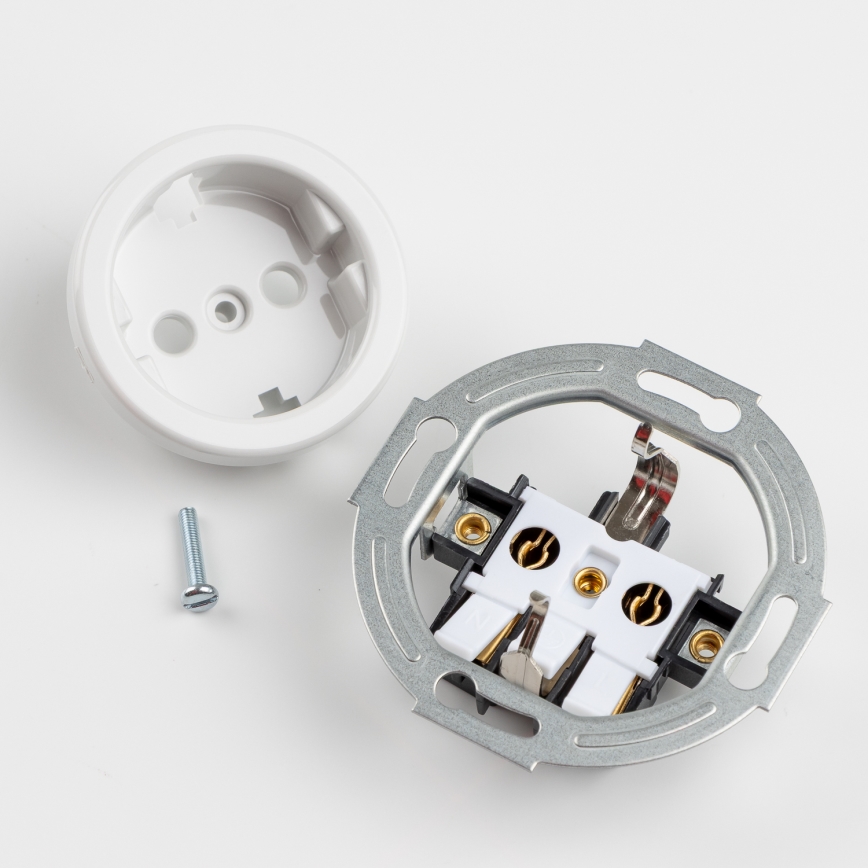 Kliklap - Retro domová zásuvka s rámčekom SCHUKO 230V/16A snehovo biela