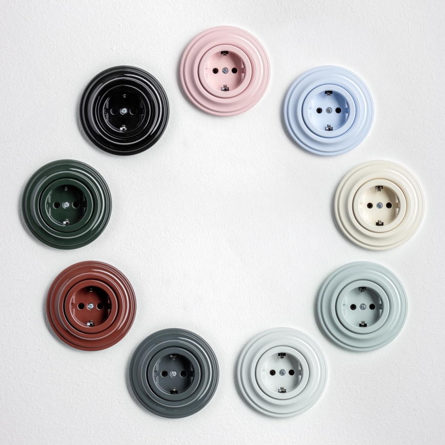 Kliklap - Retro domová zásuvka s rámčekom SCHUKO 230V/16A snehovo biela