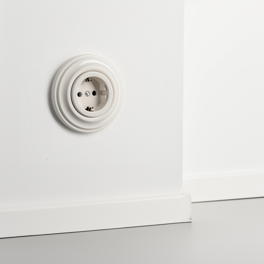 Kliklap - Retro domová zásuvka s rámikom SCHUKO 230 V/16 A béžová