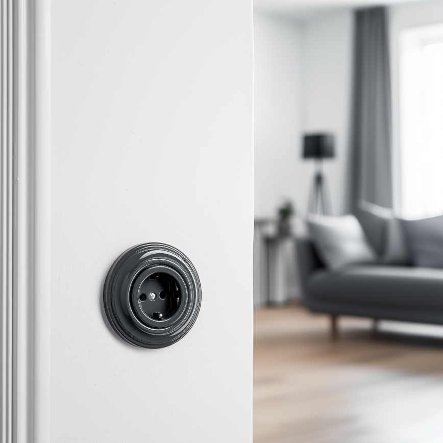 Kliklap - Retro domová zásuvka s rámikom SCHUKO 230V/16A antracit