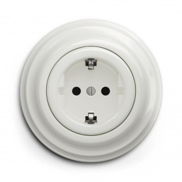 Kliklap - Retro domová zásuvka s rámikom SCHUKO 230V/16A biela