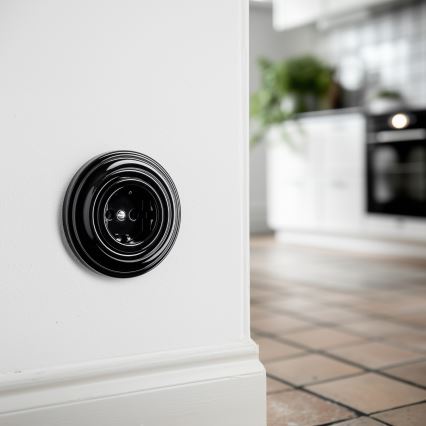 Kliklap - Retro domová zásuvka s rámikom SCHUKO 230V/16A čierna