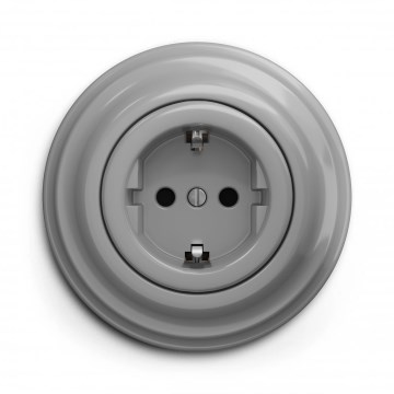 Kliklap - Retro domová zásuvka s rámikom SCHUKO 230V/16A sivá