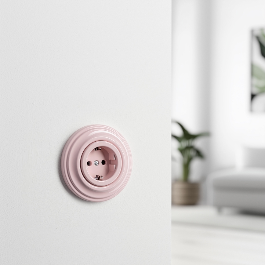 Kliklap - Retro domová zásuvka so rámčekom SCHUKO 230V/16A staroružová