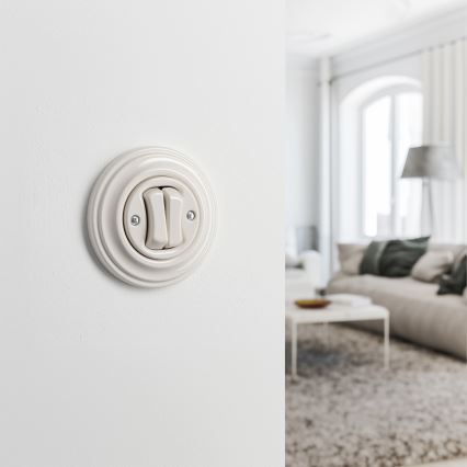 Kliklap - Retro dvojitý schodiskový vypínač s rámikom č. 6+6 béžový