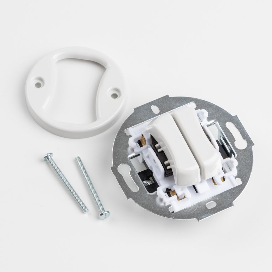 Kliklap - retro dvojitý vypínač bez rámčeka, keramický, biely