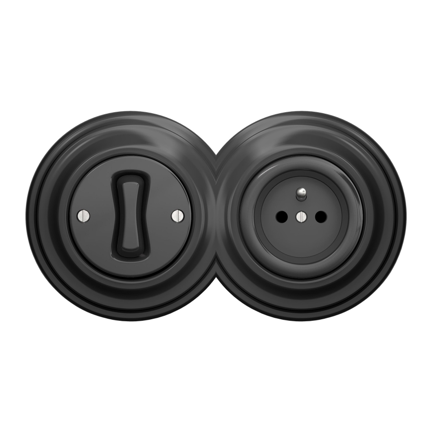 Kliklap - Retro jednopólový vypínač č. 1 a zásuvka 230 V s rámčekom antracit