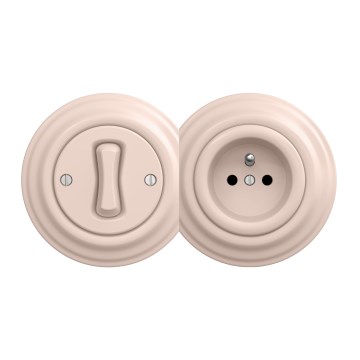 Kliklap - Retro jednopólový vypínač č. 1 a zásuvka 230V s rámčekom staroružová