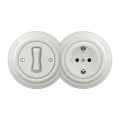 Kliklap - Retro jednopólový vypínač č. 1 a zásuvka SCHUKO 230 V s rámikom, keramická biela