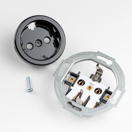 Kliklap - Retro jednopólový vypínač č. 1 a zásuvka SCHUKO 230 V so rámčekom v čiernej