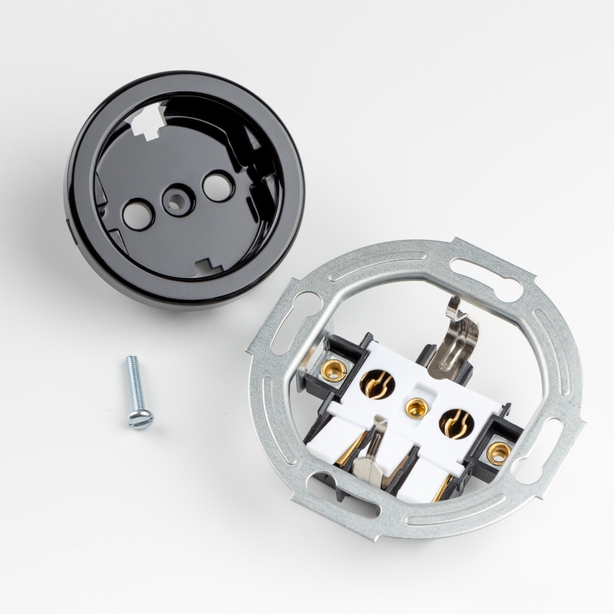 Kliklap - Retro jednopólový vypínač č. 1 a zásuvka SCHUKO 230 V so rámčekom v čiernej