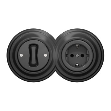 Kliklap - Retro jednopólový vypínač č. 1 a zásuvka SCHUKO 230V s antracitovým rámčekom