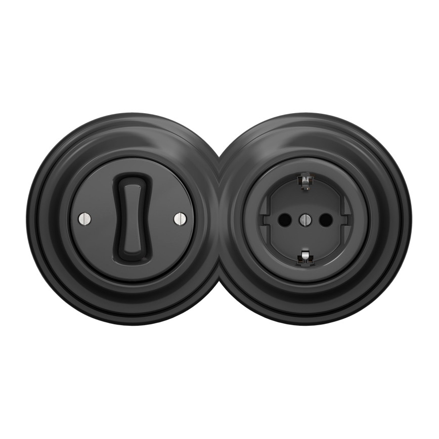 Kliklap - Retro jednopólový vypínač č. 1 a zásuvka SCHUKO 230V s antracitovým rámčekom