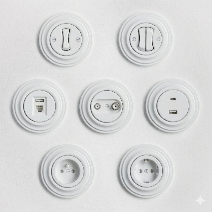 Kliklap - Retro jednopolový vypínač s rámčekom č. 1 snehovo biely