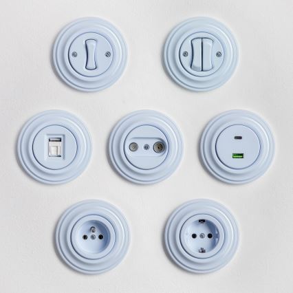 Kliklap - Retro krížový vypínač s rámčekom č. 7, modrý