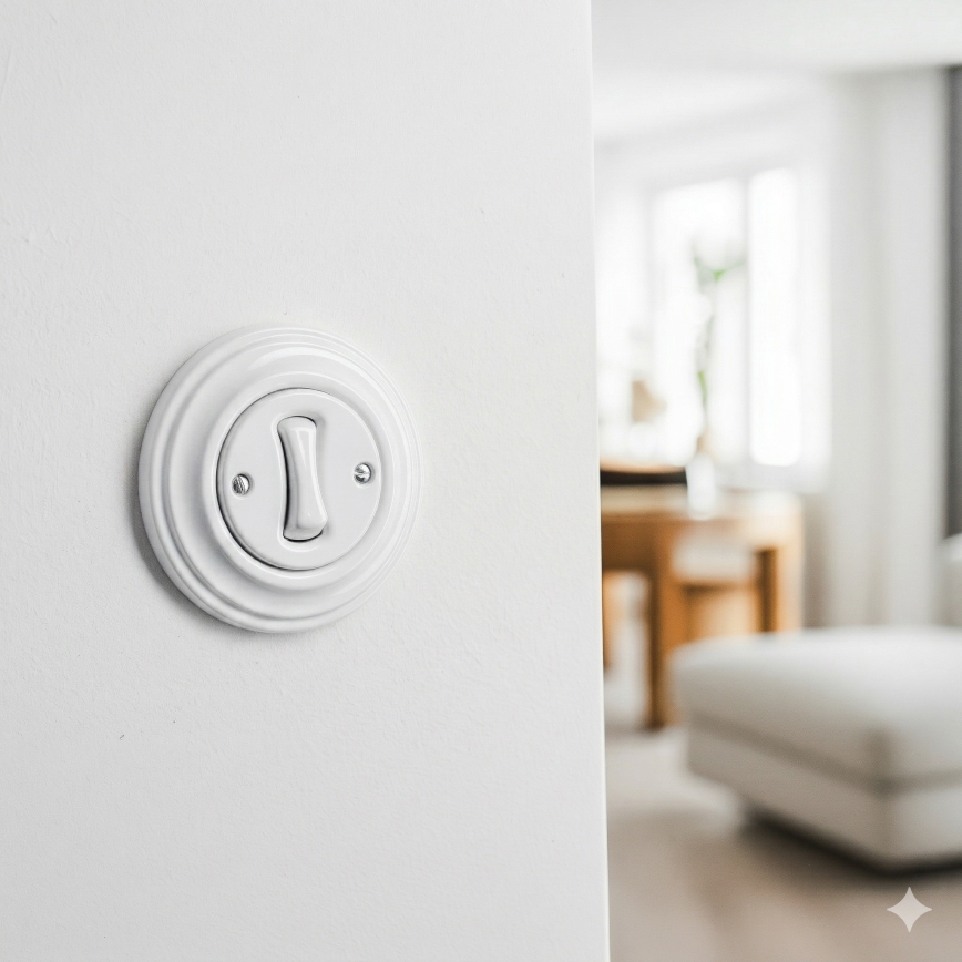 Kliklap - retro tlačidlo so sniežno bielym rámikom