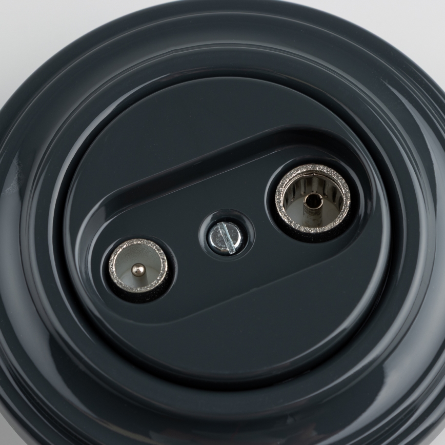 Kliklap - Retro účastnícka zásuvka TV+R (priebežná) s antracitovým rámikom