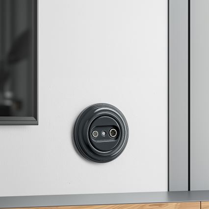 Kliklap - Retro účastnícka zásuvka TV+R (priebežná) s antracitovým rámikom