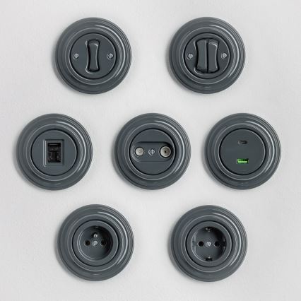 Kliklap - Retro účastnícka zásuvka TV+R (priebežná) s antracitovým rámikom