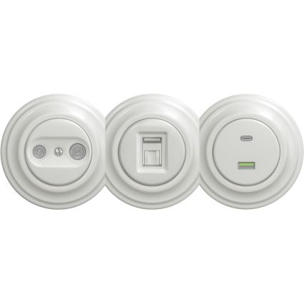 Kliklap - Retro USB zásuvka A+C bez rámika biela