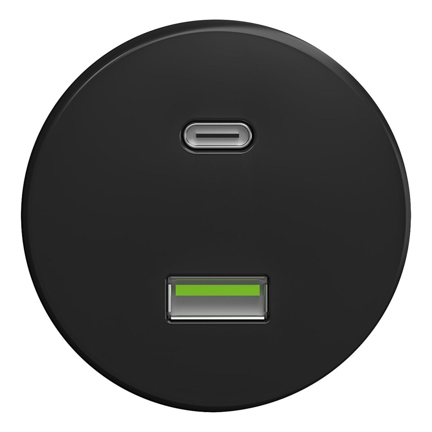 Kliklap - Retro USB zásuvka A+C bez rámika čierna