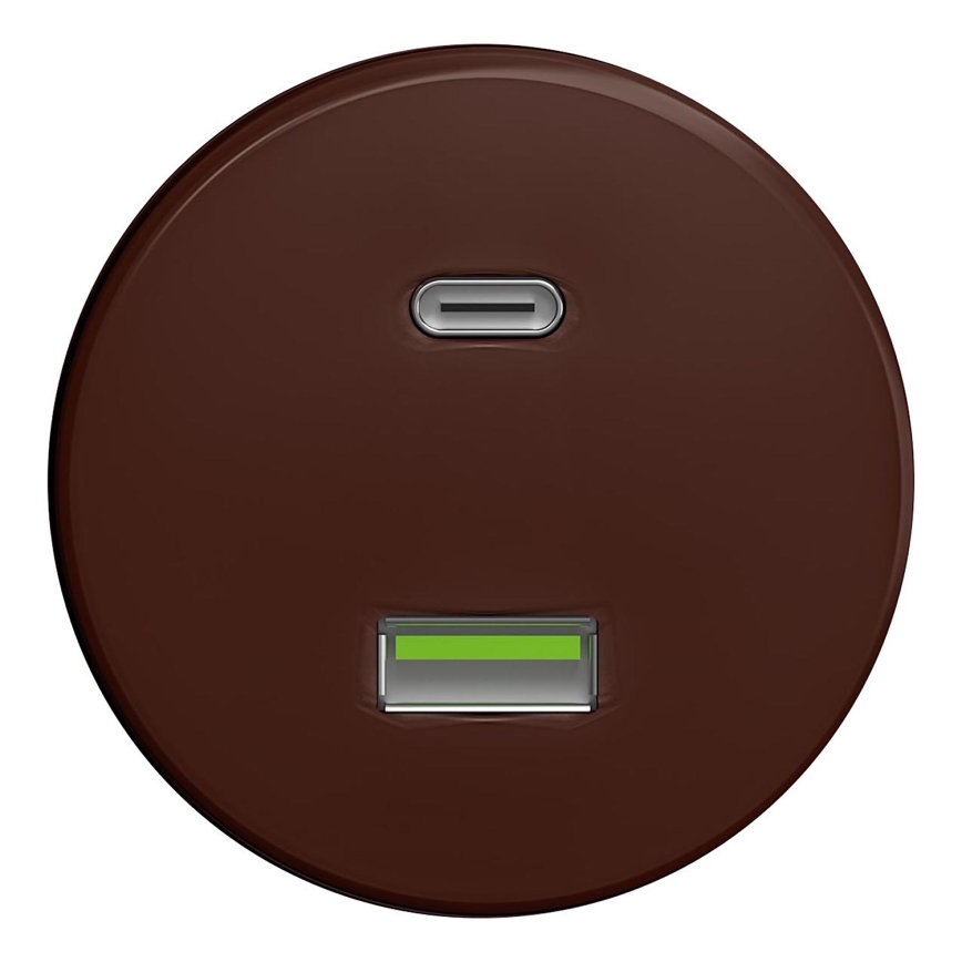 Kliklap - Retro USB zásuvka A+C bez rámika hnedá