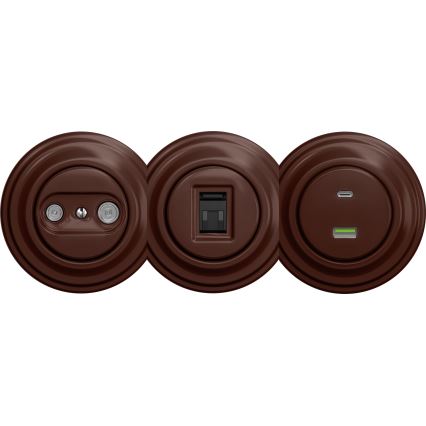 Kliklap - Retro USB zásuvka A+C bez rámika hnedá