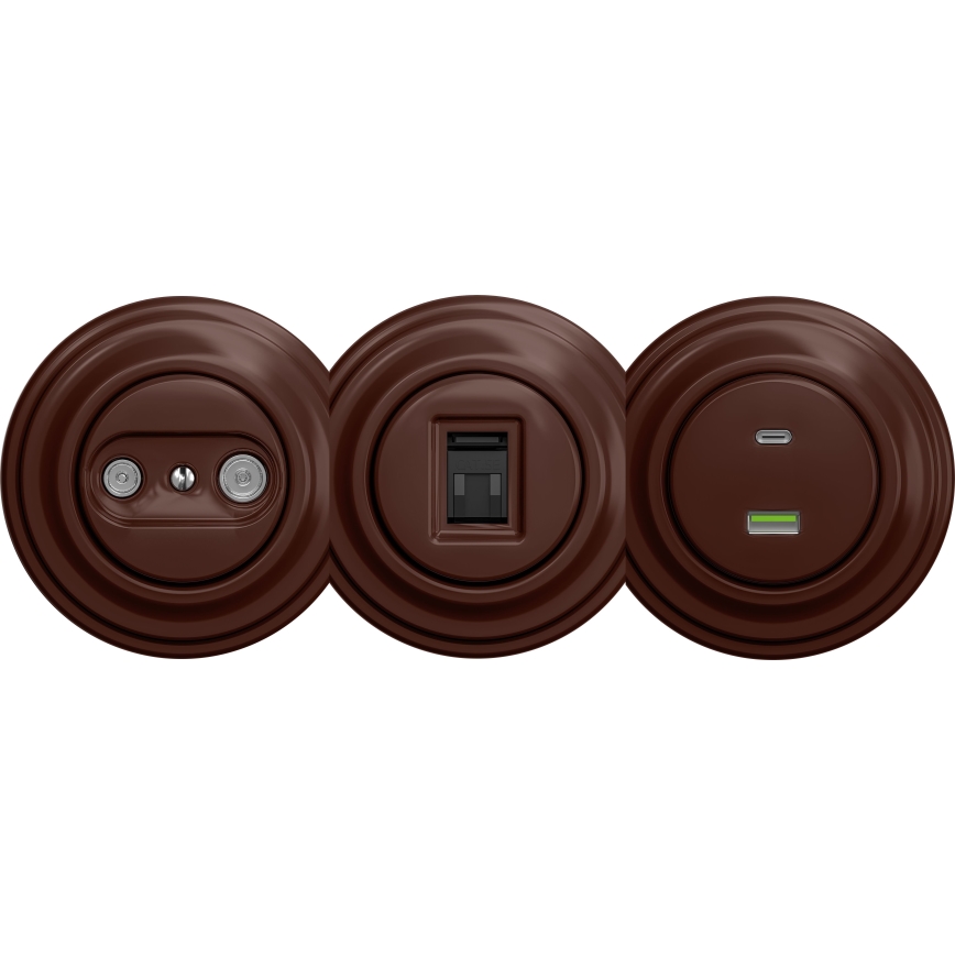 Kliklap - Retro USB zásuvka A+C bez rámika hnedá