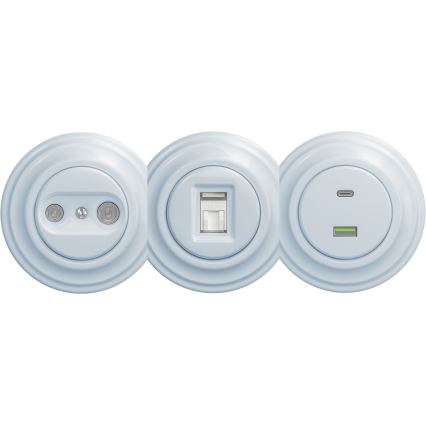 Kliklap - Retro USB zásuvka A+C bez rámika modrá