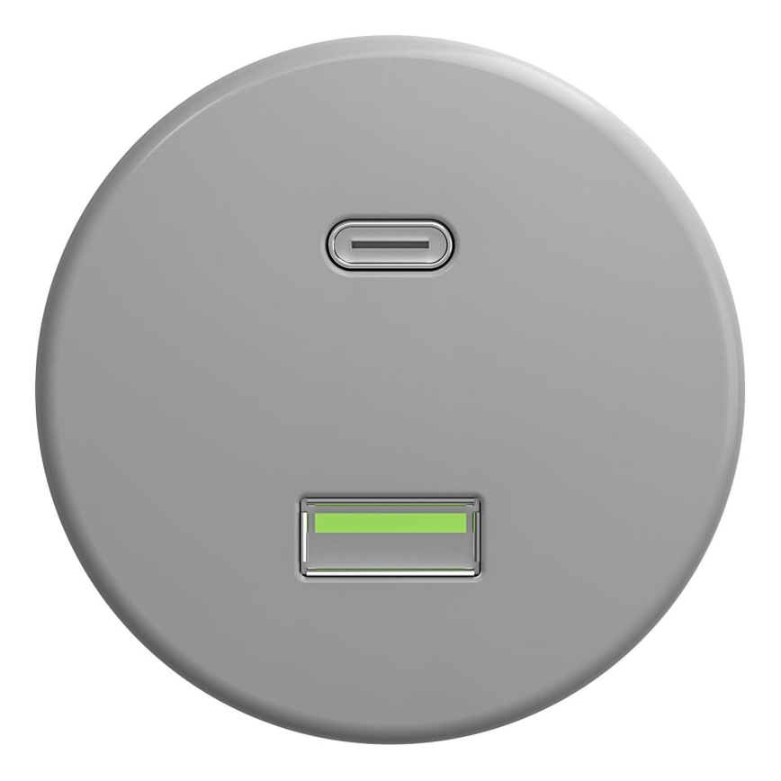 Kliklap - Retro USB zásuvka A+C bez rámika šedá