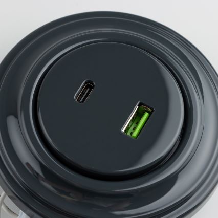 Kliklap - Retro USB zásuvka A+C s antracitovým rámečekom