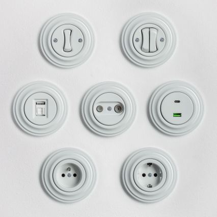 Kliklap - Retro USB zásuvka A+C s keramickým rámčekom, biela
