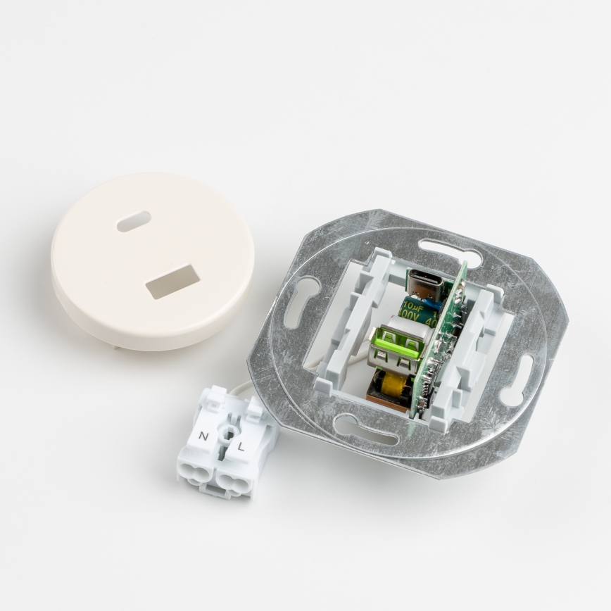 Kliklap - Retro USB zásuvka A+C s rámčekom béžová