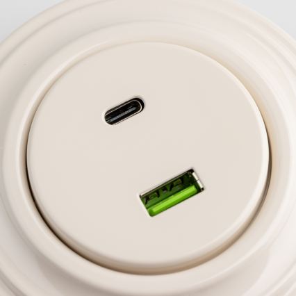 Kliklap - Retro USB zásuvka A+C s rámčekom béžová