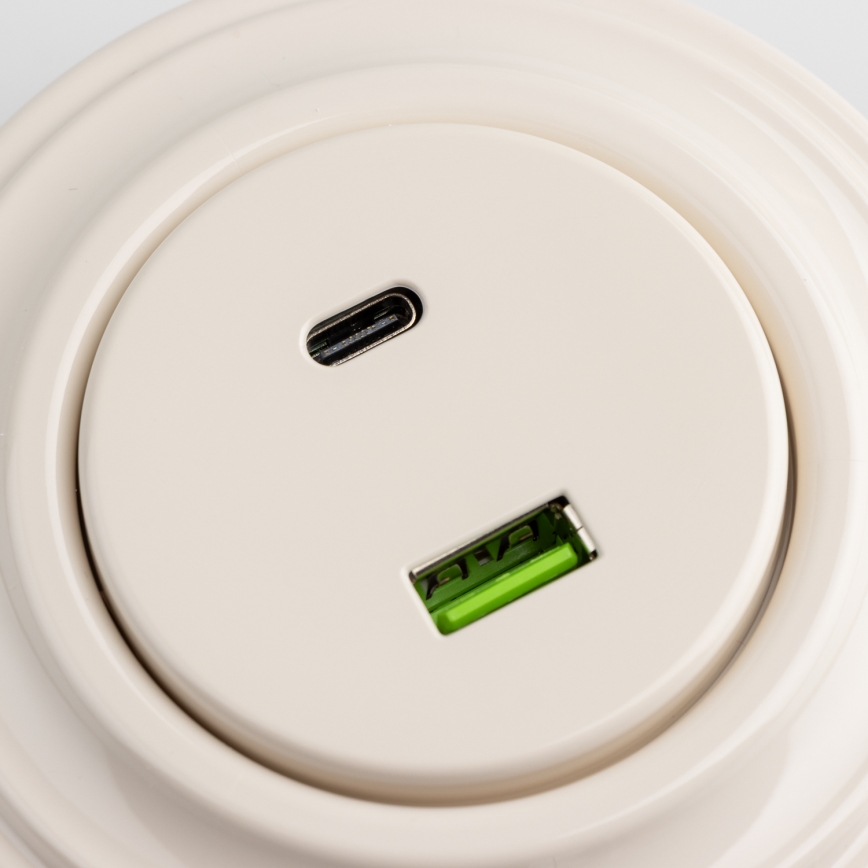 Kliklap - Retro USB zásuvka A+C s rámčekom béžová