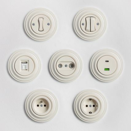 Kliklap - Retro USB zásuvka A+C s rámčekom béžová