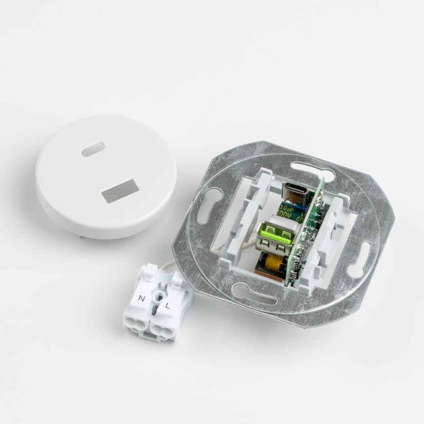 Kliklap - Retro USB zásuvka A+C s rámčekom v snehobielej farbe