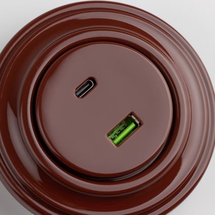 Kliklap - Retro USB zásuvka A+C s rámikom, hnedá