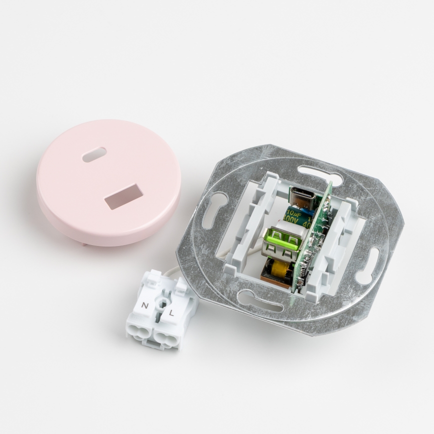 Kliklap - Retro USB zásuvka A+C s rámikom, staroružová